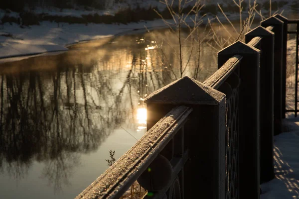 Klyazma Evaporating River Dawn Winter — Stock Photo, Image