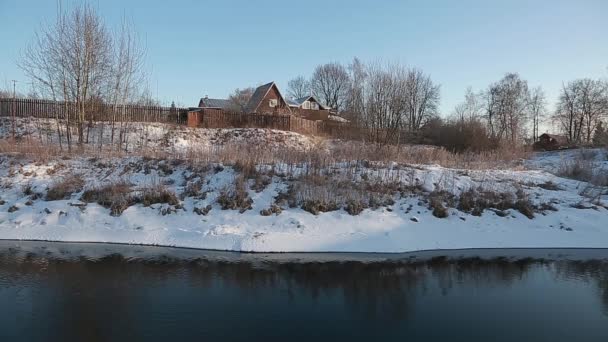 Klyazma Evaporating River Dawn Winter — Stock Video