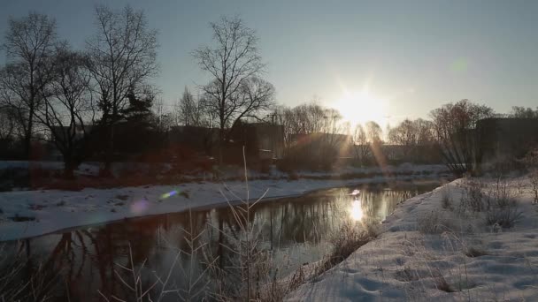 Klyazma Odpařování Řeky Úsvitu Zimě — Stock video