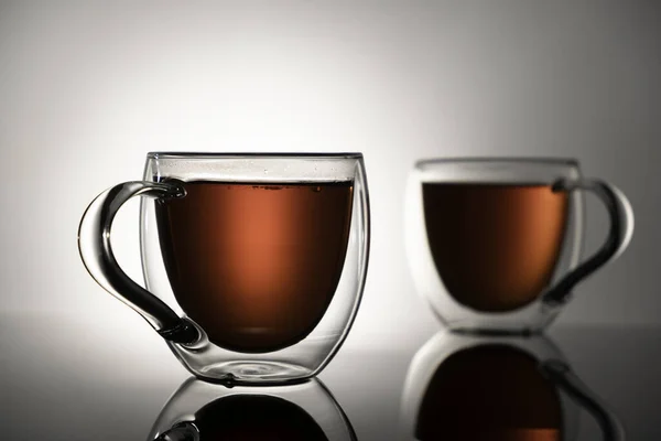 Two Glass Mugs Tea White Background — Stock Photo, Image