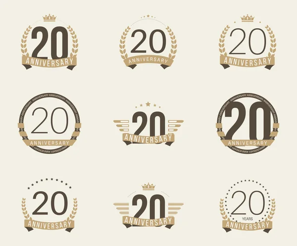 Venti anni anniversario celebrazione logotipo. Collezione logo 20esimo anniversario . — Vettoriale Stock