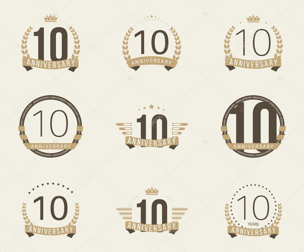 Ten years anniversary celebration logotype. 10th anniversary logo collection.