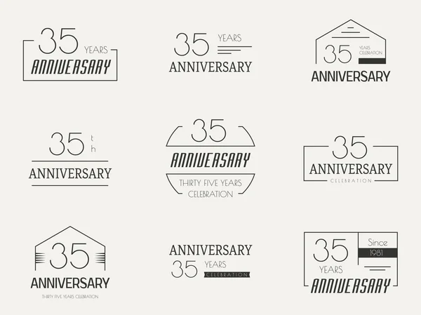 Vijfendertig jaar verjaardag viering logo. 35e verjaardag logo collectie. — Stockvector