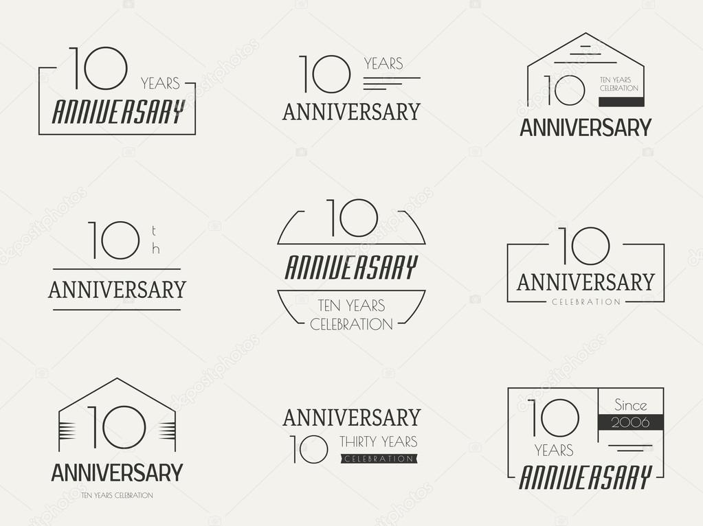 Ten years anniversary celebration logotype. 10th anniversary logo collection.