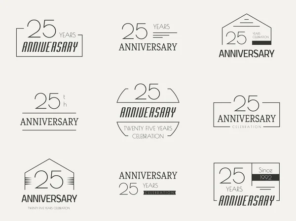 Twenty five years anniversary celebration logotype. 25th anniversary logo collection. — Stock Vector