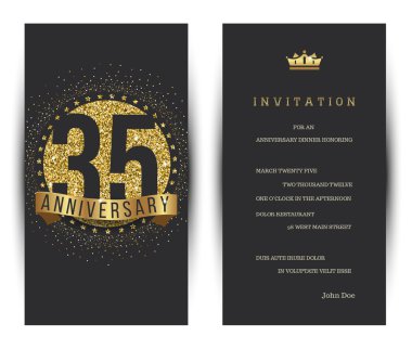 35 dekore edilmiş yıldönümü tebrik kartı şablonu.