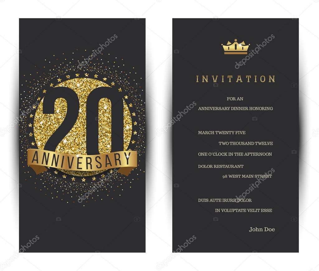 20th anniversary decorated greeting card template.