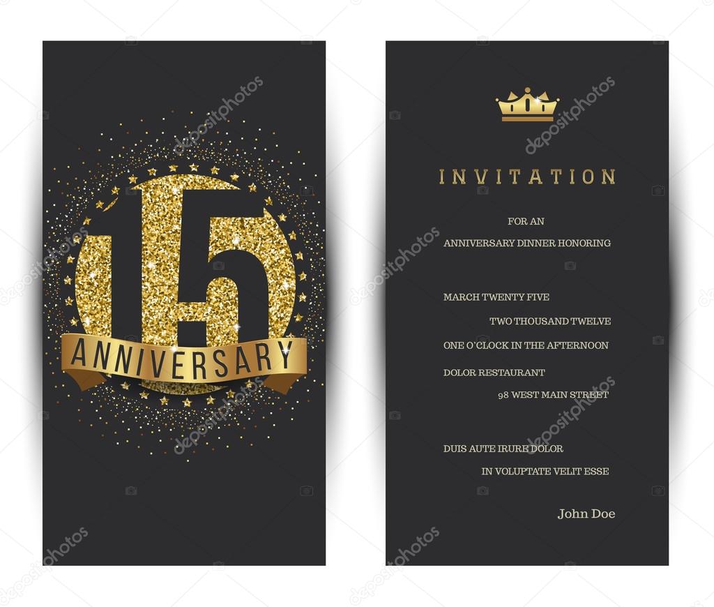 15th anniversary decorated greeting card template.