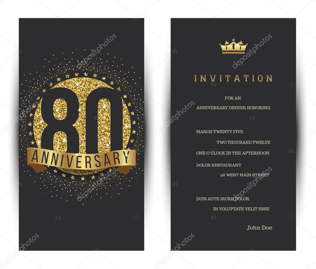 80th anniversary decorated greeting card template.