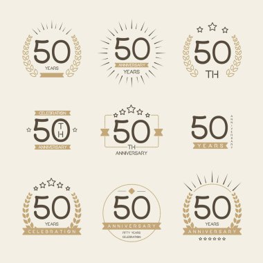 Elli yıl yıldönümü kutlama logo. 50 yıldönümü logo koleksiyonu.