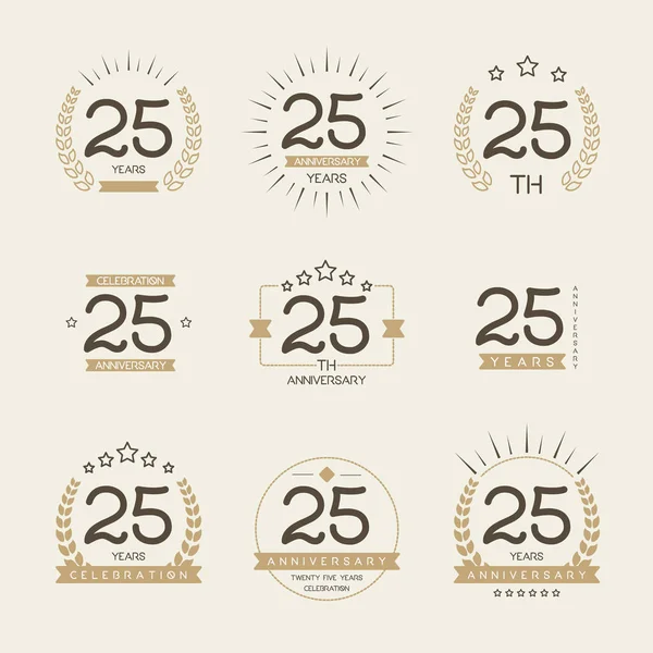 Twenty five years anniversary celebration logotype. 25th anniversary logo collection. — Stock Vector