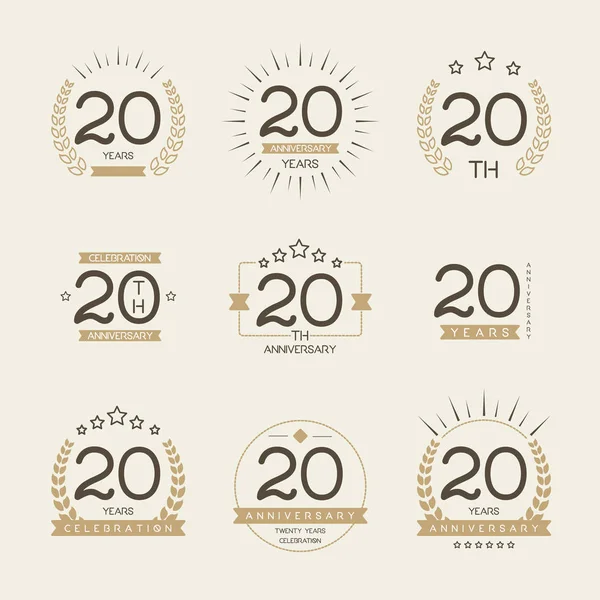 Twintig jaar verjaardag viering logo. 20ste verjaardag logo collectie. — Stockvector