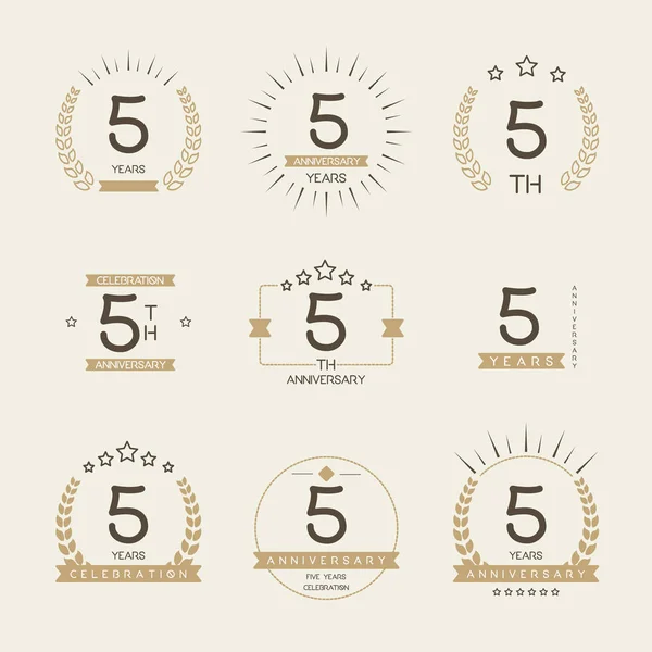 Five years anniversary celebration logotype. 5th anniversary logo collection. — Stock Vector