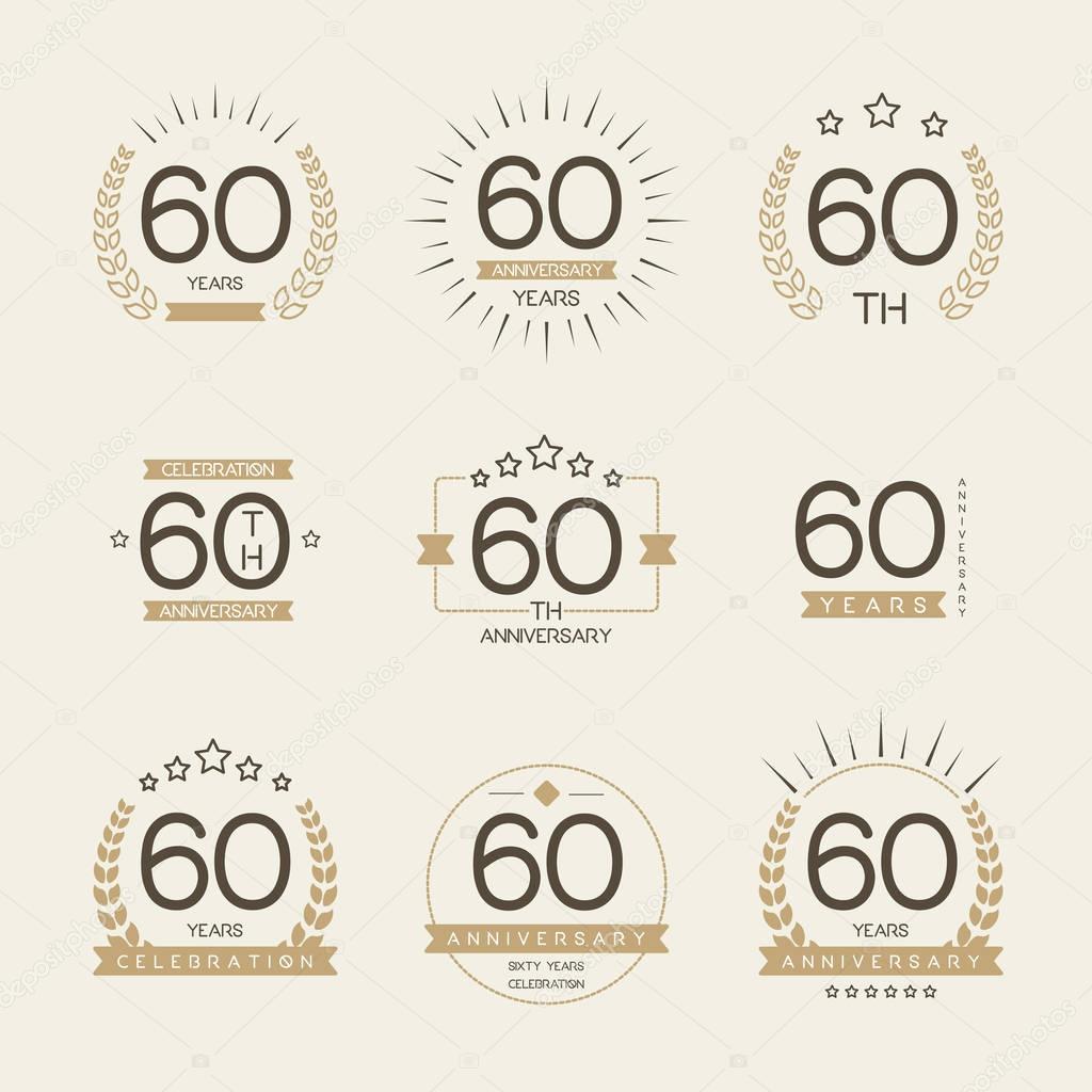 Sixty years anniversary celebration logotype. 60th anniversary logo collection.