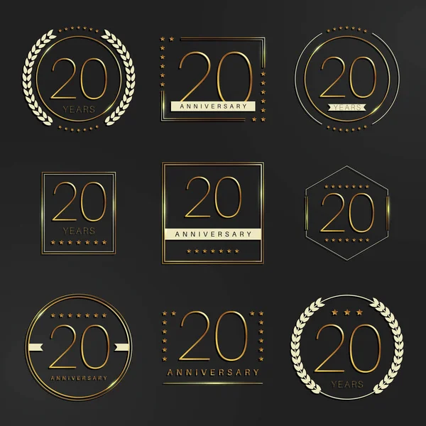 Twintig jaar verjaardag viering logo. 20ste verjaardag logo collectie. — Stockvector