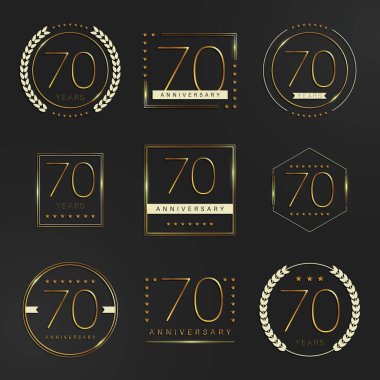 Yetmiş yıl yıldönümü kutlama logo. 70 yıldönümü logo koleksiyonu.