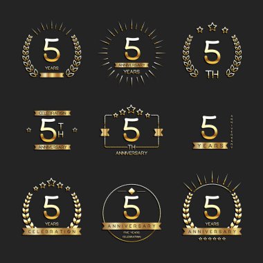 Beş yıl yıldönümü kutlama logo. 5 yıldönümü logo koleksiyonu.