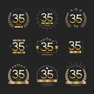 Otuz beş yıl yıldönümü kutlama logo. 35 yıldönümü logo koleksiyonu.