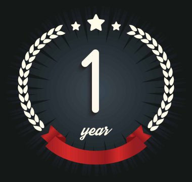 Bir yıl yıldönümü afiş. 1 yıldönümü logosu. 