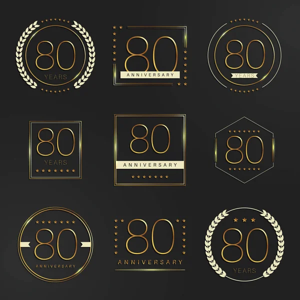 Tachtig jaar verjaardag viering logo. 80ste verjaardag logo collectie. — Stockvector