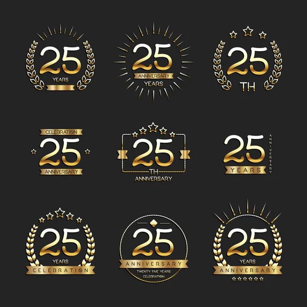 Twenty five years anniversary celebration logotype. 25th anniversary logo collection. — Stock Vector