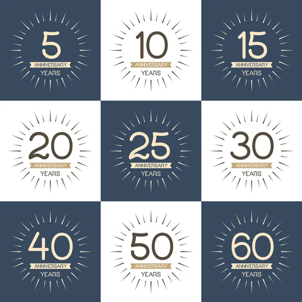 5、10、15、20、25、30、40、50、60 周年記念ロゴのコレクション. — ストックベクタ