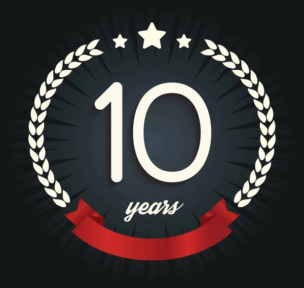 Tio års jubileum banner. 10th anniversary logotyp. — Stock vektor