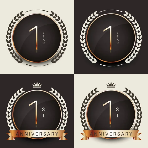Bir yıl yıldönümü kutlama logo. 1 yıldönümü logo koleksiyonu. — Stok Vektör