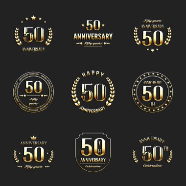 Elli yıl yıldönümü kutlama logo. 50 yıldönümü logo koleksiyonu.