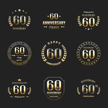 Altmış yıl yıldönümü kutlama logo. 60 yıldönümü logo koleksiyonu.