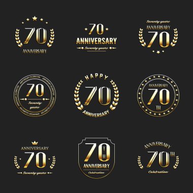 Yetmiş yıl yıldönümü kutlama logo. 70 yıldönümü logo koleksiyonu.