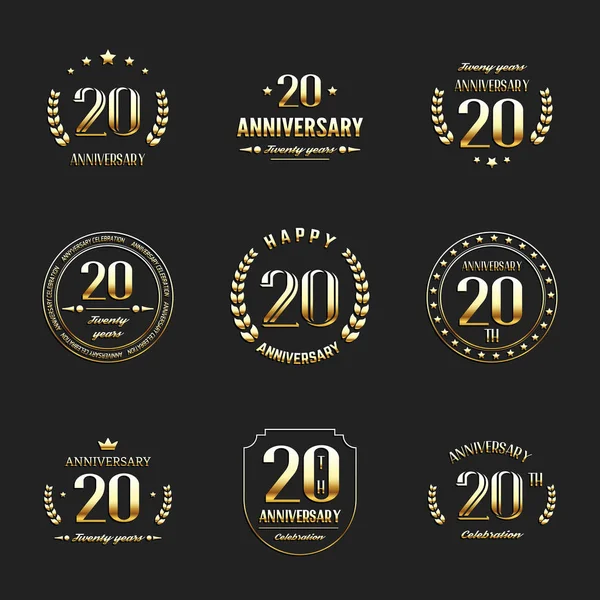 Húsz éves évforduló ünneplés emblémát. 20. évfordulója logo gyűjteménye. — Stock Vector
