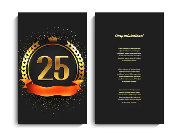 25e verjaardag ingericht groet/uitnodiging kaartsjabloon. — Stockvector