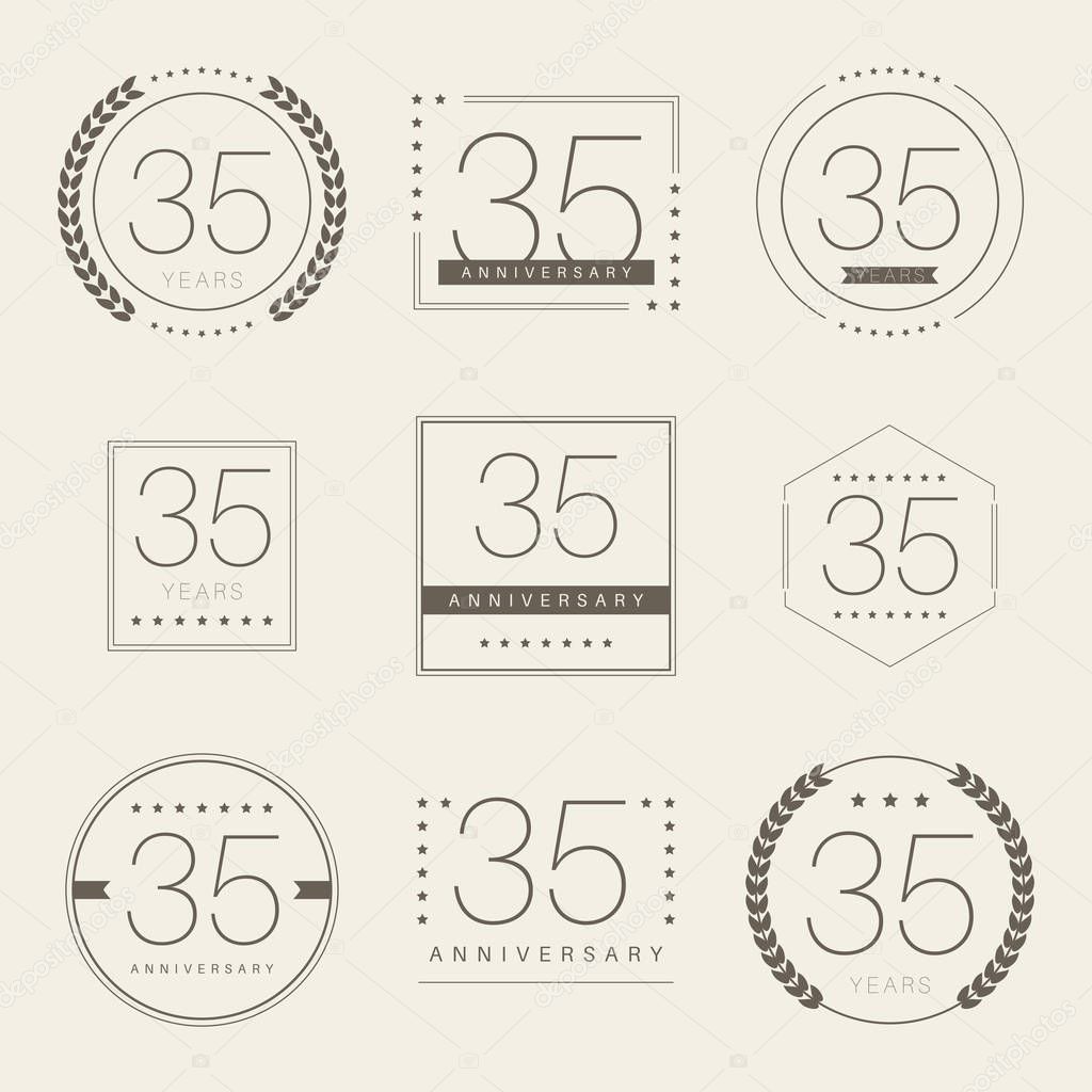 Thirty five years anniversary celebration logotype. 35th anniversary logo collection.