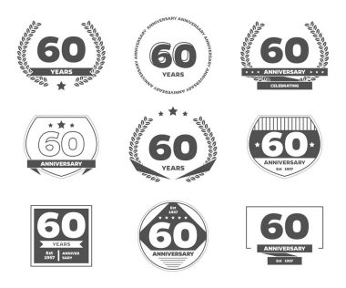 Altmış yıl yıldönümü kutlama logo. 60 yıldönümü logo koleksiyonu.