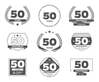 Elli yıl yıldönümü kutlama logo. 50 yıldönümü logo koleksiyonu.
