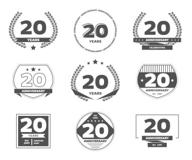 Yirmi yıl yıldönümü kutlama logo. 20th yıldönümü logo koleksiyonu.
