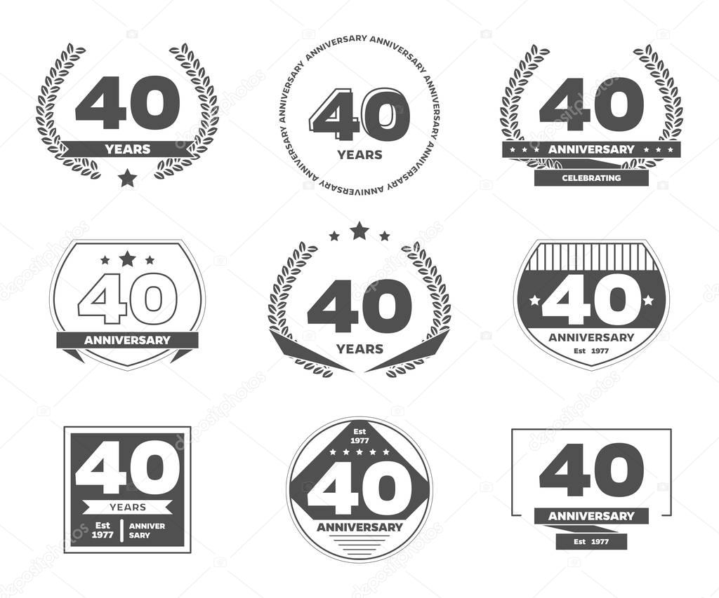 Forty years anniversary celebration logotype. 40th anniversary logo collection.