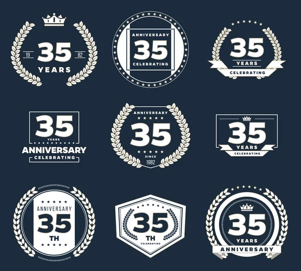 Thirty five years anniversary logotypes and badges. 35th anniversary logo collection. — Stock Vector