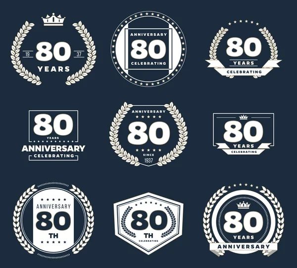 80 anni di logotipi e distintivi per l'anniversario. Collezione logo 80 anniversario . — Vettoriale Stock