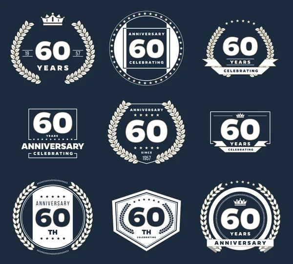 Zestig jaar verjaardag logo's en kentekens. 60ste verjaardag logo collectie. — Stockvector