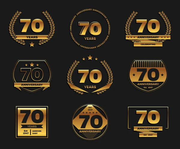Sessenta anos de festa de aniversário logotipo. Coleção de logotipo de 70 anos . — Vetor de Stock