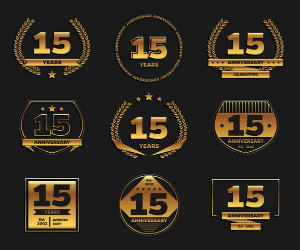 Fifteen years anniversary celebration logotype. 15th anniversary logo collection. — Stock Vector