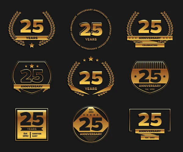 Twenty five years anniversary celebration logotype. 25th anniversary logo collection. — Stock Vector