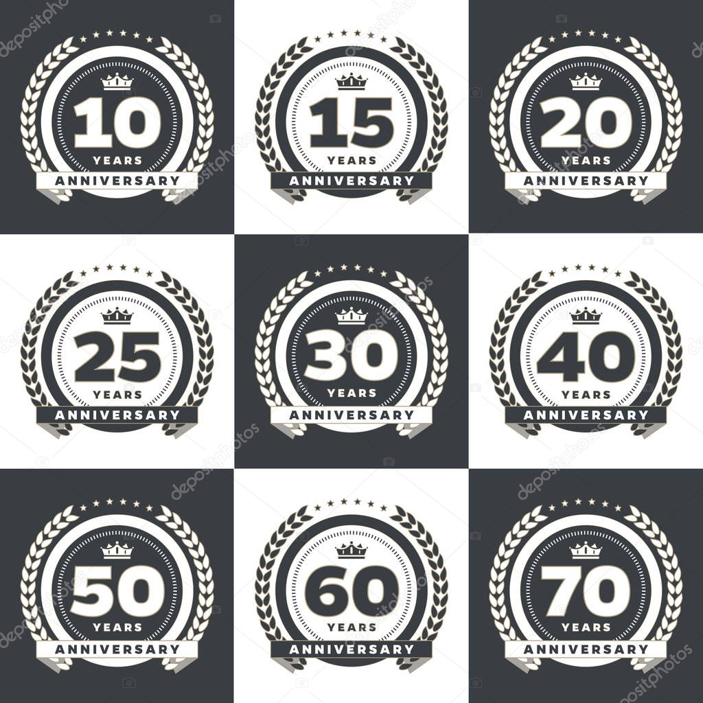 10th, 15th, 20th, 25th, 30th, 40th, 50th, 60th, 70th anniversary logo's collection.