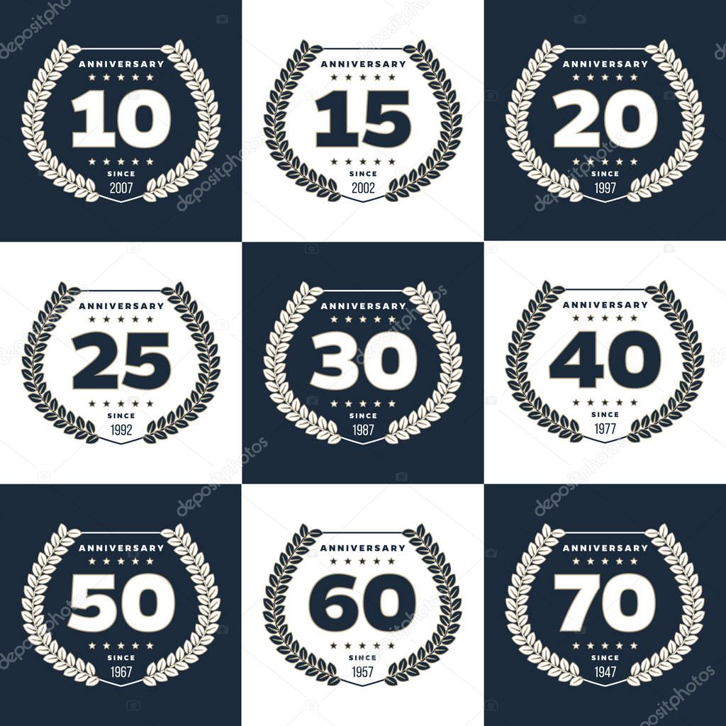 10th, 15th, 20th, 25th, 30th, 40th, 50th, 60th, 70th anniversary logo's collection.