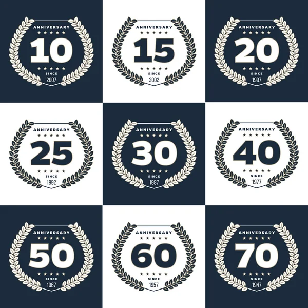 周年記念シンボルのベクターを設定します。10、15、20、25、30、40、50、60、70 周年記念ロゴのコレクション. — ストックベクタ
