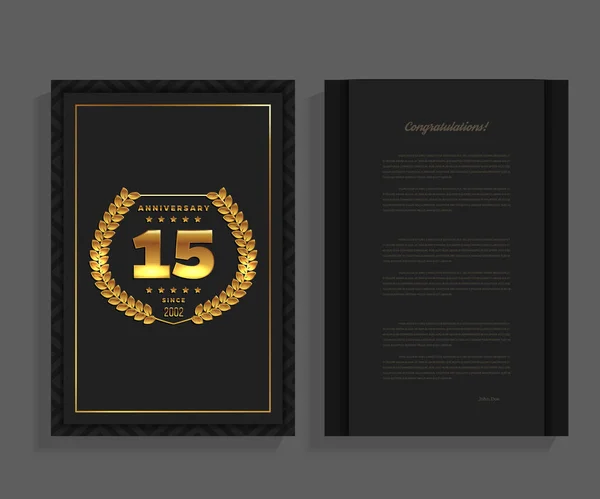 Plantilla de tarjeta de felicitación / invitación decorada 15 aniversario . — Vector de stock