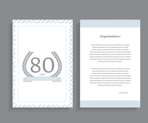 Plantilla de tarjeta de felicitación / invitación decorada 80 aniversario . — Vector de stock