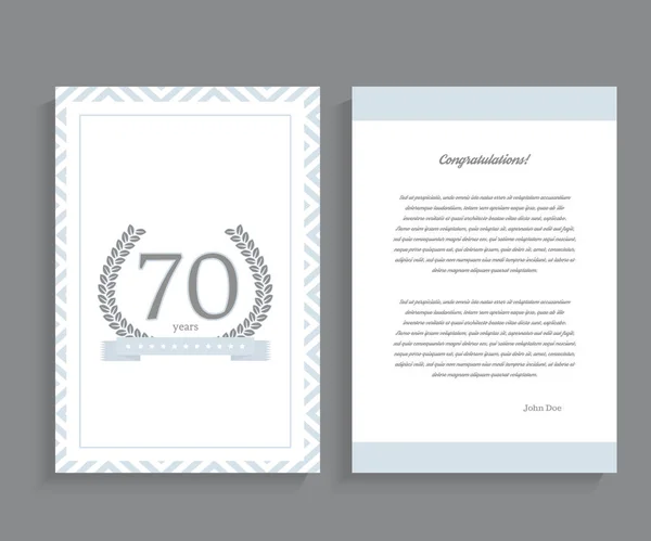 Plantilla de tarjeta de felicitación / invitación decorada 70 aniversario . — Vector de stock